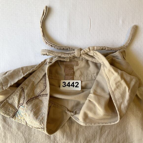 Gadzooks Women Dress M Beige Linen Floral Embroidery Halter A-Line Knee Length - Picture 3 of 11